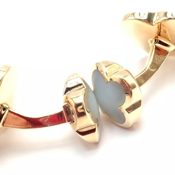 Van Cleef & Arpels 18k Yellow Gold Pure Alhambra Mother Of Pearl Cufflinks Cert. - Picture 2 of 12